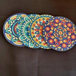 New Never Used Diamond Painted Mosiac Set of 4 Coasters Home Decor